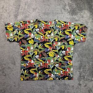 Edison Medical Scrub Top M Hawaiian Surf Art Tropical Print Cotton USA Made